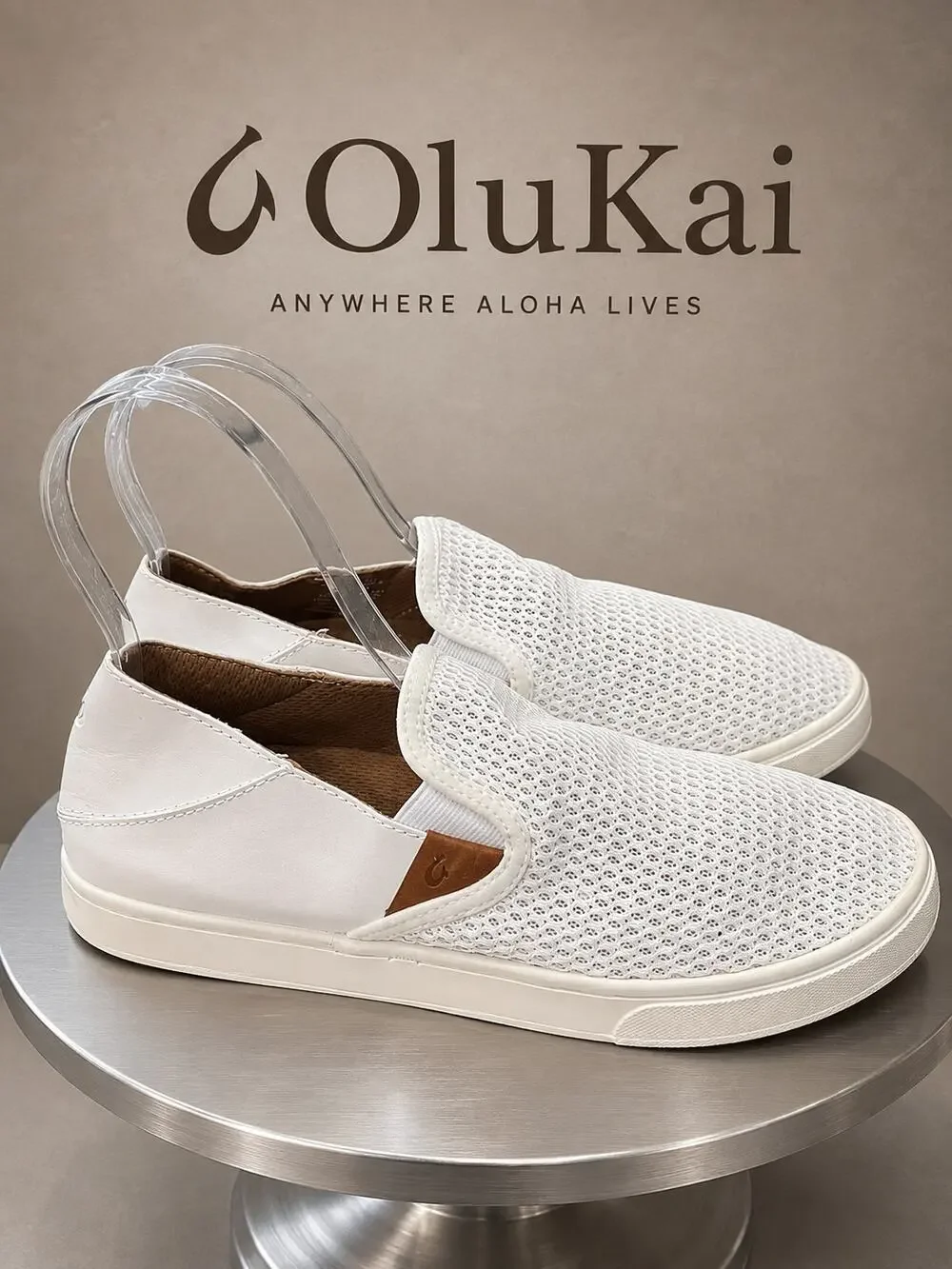 OluKai Pehuea Bright White Mesh Slip On Sneakers Women’s 8.5